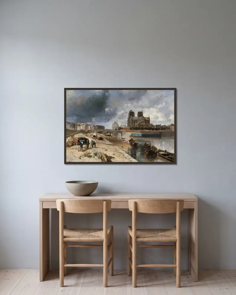 Notre-Dame vue du quai de la Tournelle av Johan Barthold Jongkind inramad på en vägg