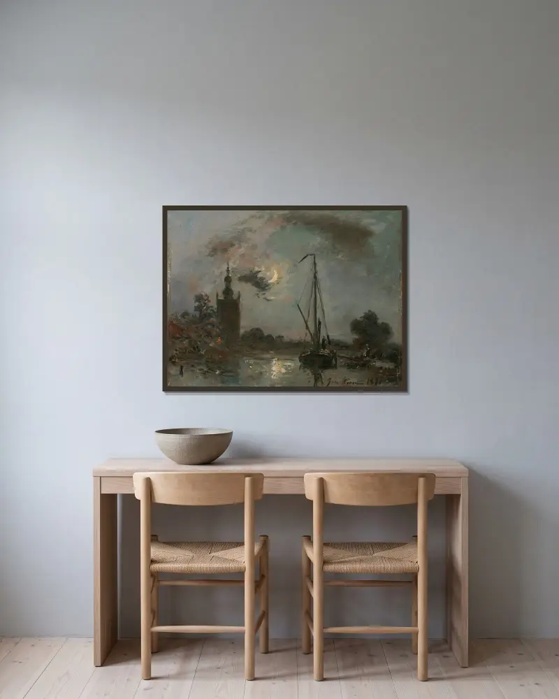 Overschie v měsíčním světle, Johan Barthold Jongkind v rámu na stěně