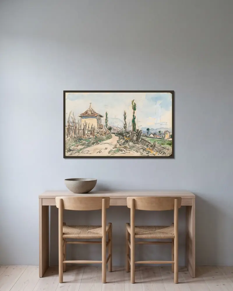 Landskap med cypresser, Dauphiné av Johan Barthold Jongkind inramad på en vägg