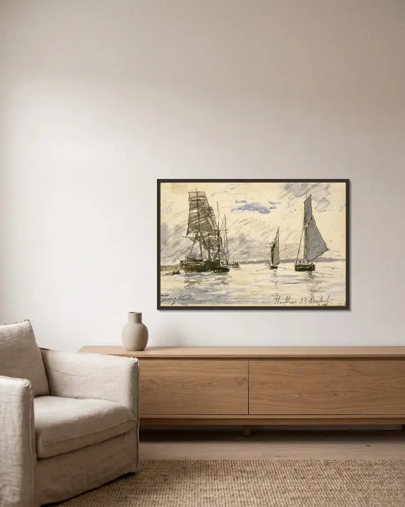 Přístav v Honfleur, Johan Barthold Jongkind v rámu na stěně