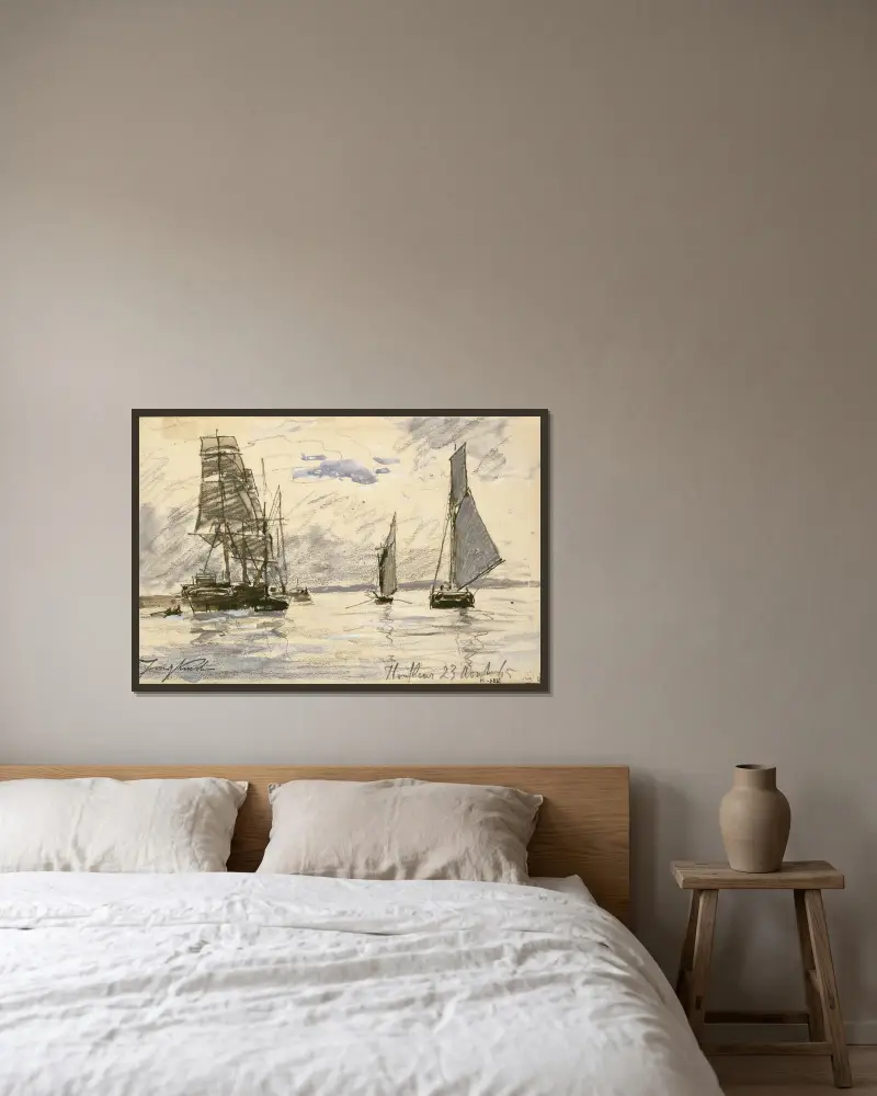 Přístav v Honfleur, Johan Barthold Jongkind v rámu na stěně