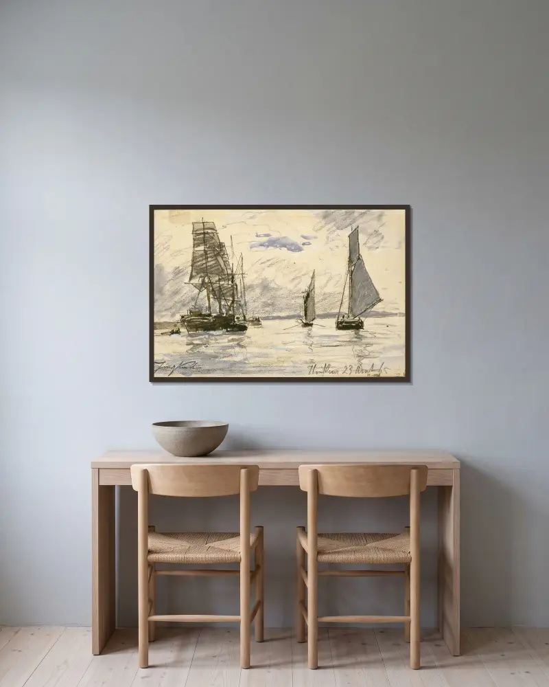 Přístav v Honfleur, Johan Barthold Jongkind v rámu na stěně