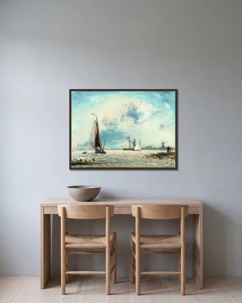 Segelbåtar på Maas av Johan Barthold Jongkind inramad på en vägg