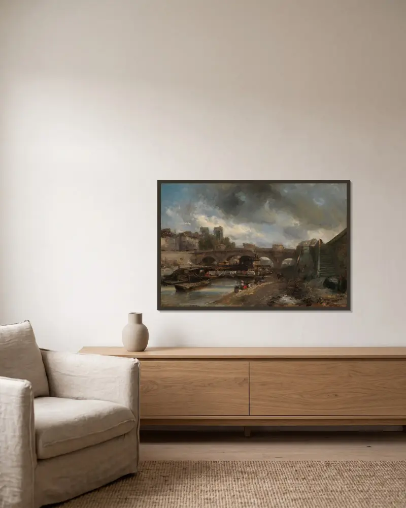 Pont Neuf av Johan Barthold Jongkind inramad på en vägg