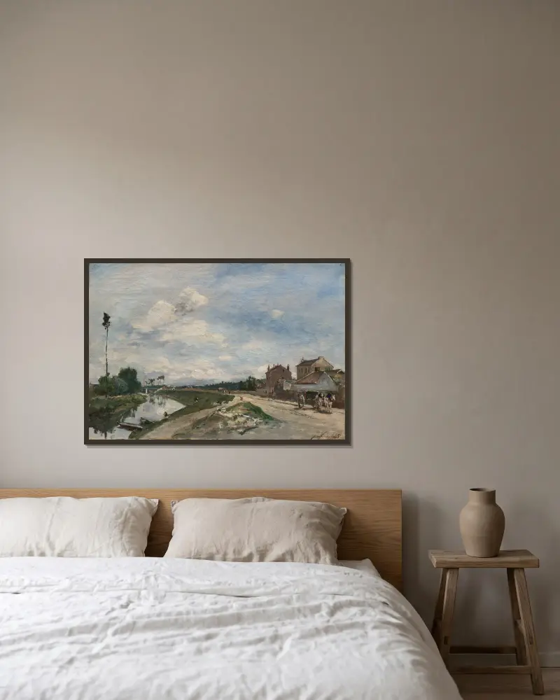 The Seine at Bas-Meudon av Johan Barthold Jongkind inramad på en vägg