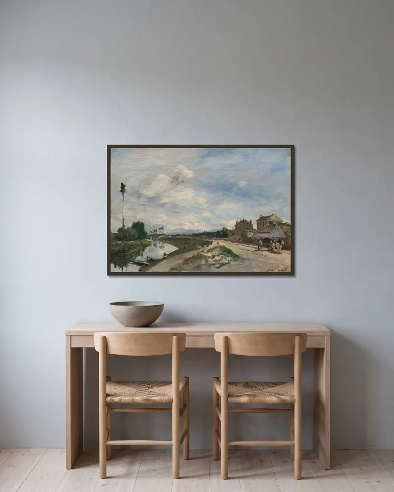 The Seine at Bas-Meudon av Johan Barthold Jongkind inramad på en vägg