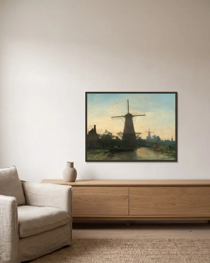 Windmills near Rotterdam av Johan Barthold Jongkind inramad på en vägg