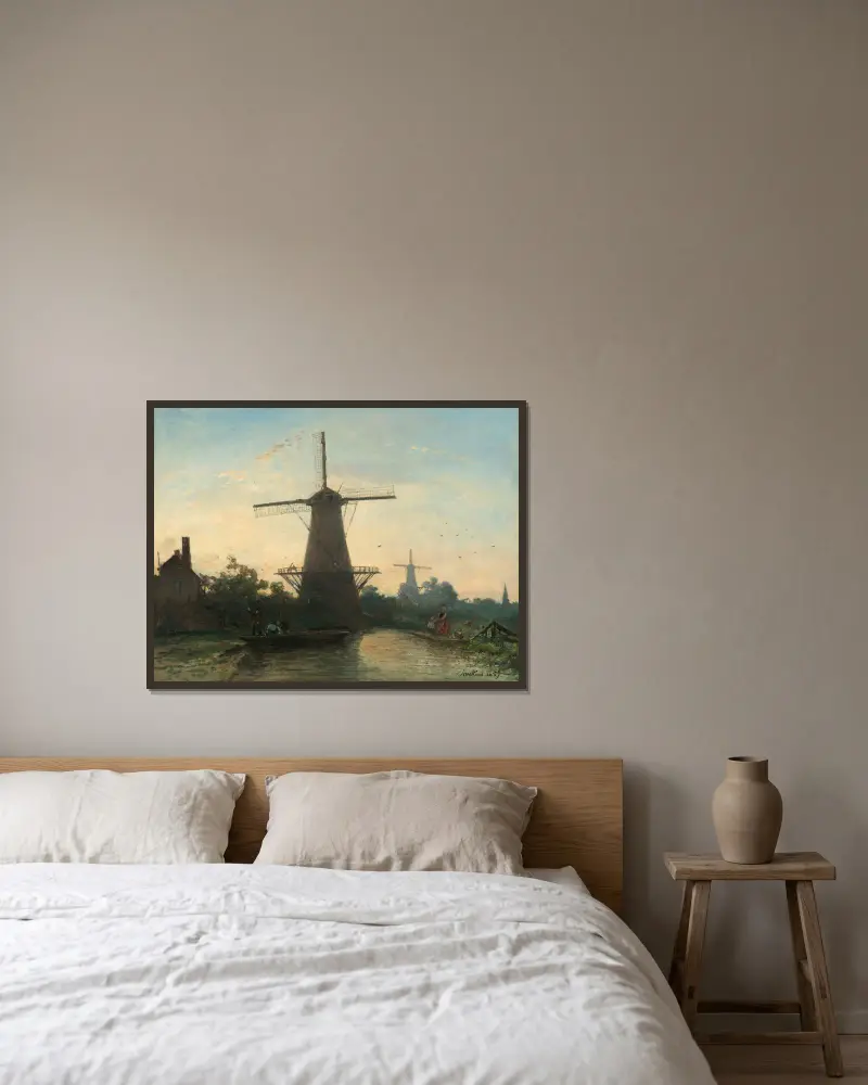 Windmills near Rotterdam av Johan Barthold Jongkind inramad på en vägg
