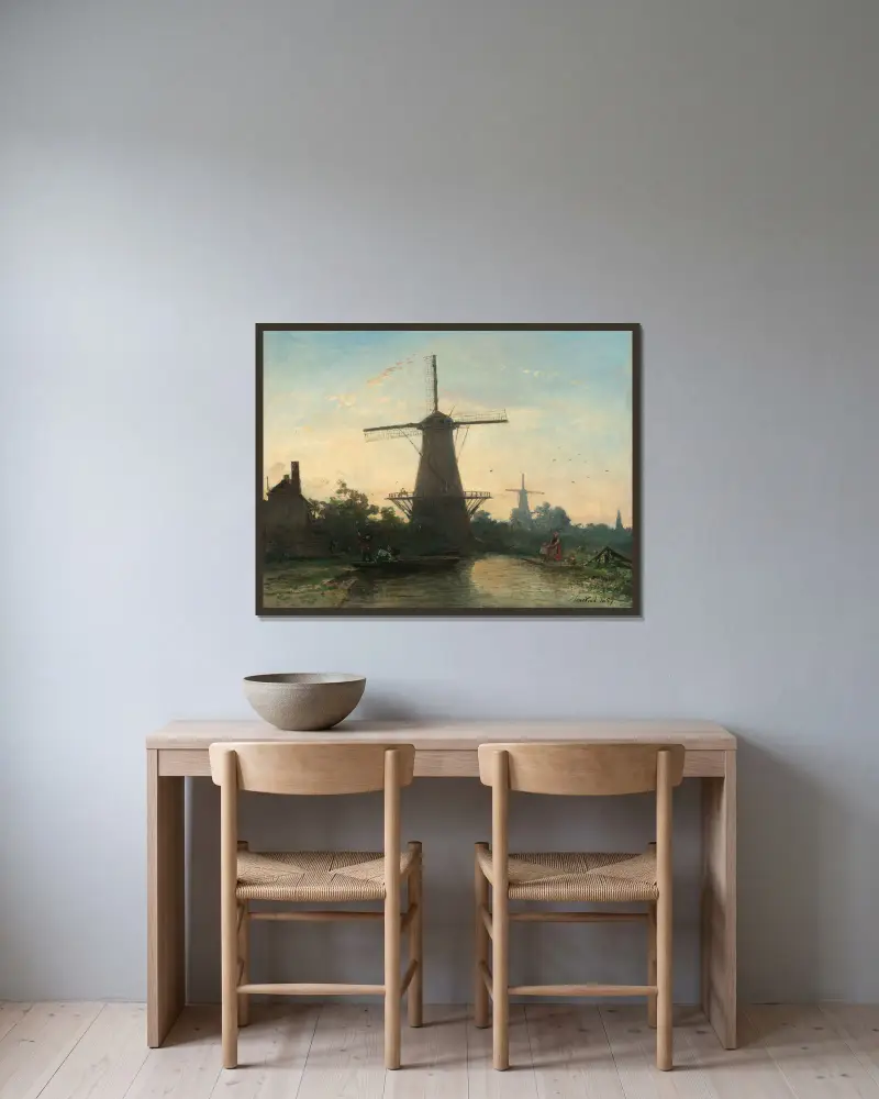 Windmills near Rotterdam av Johan Barthold Jongkind inramad på en vägg