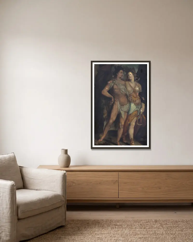 Ceres und Bacchus von Bartholomaeus Spranger gerahmt an einer Wand