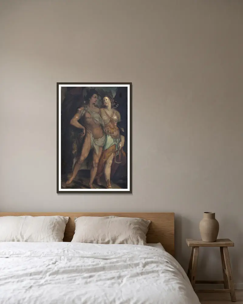 Ceres und Bacchus von Bartholomaeus Spranger gerahmt an einer Wand
