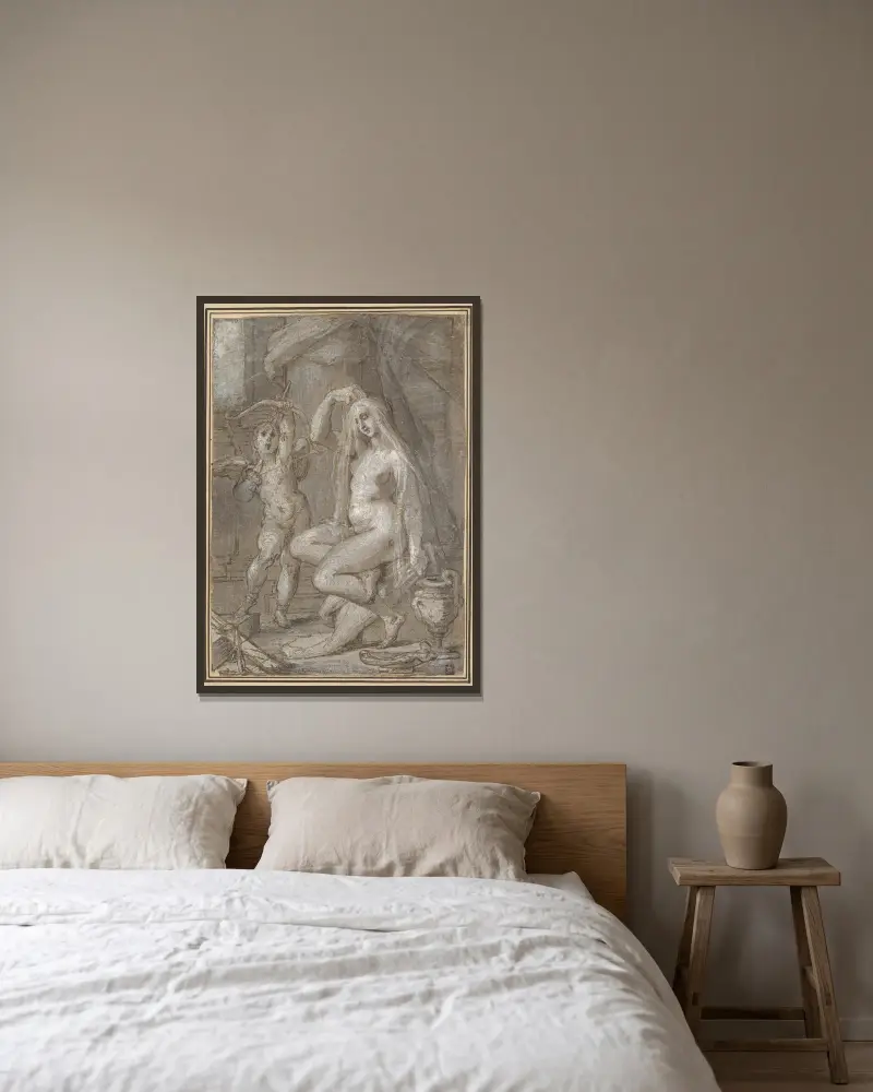 Venus und Amor von Bartholomaeus Spranger gerahmt an einer Wand