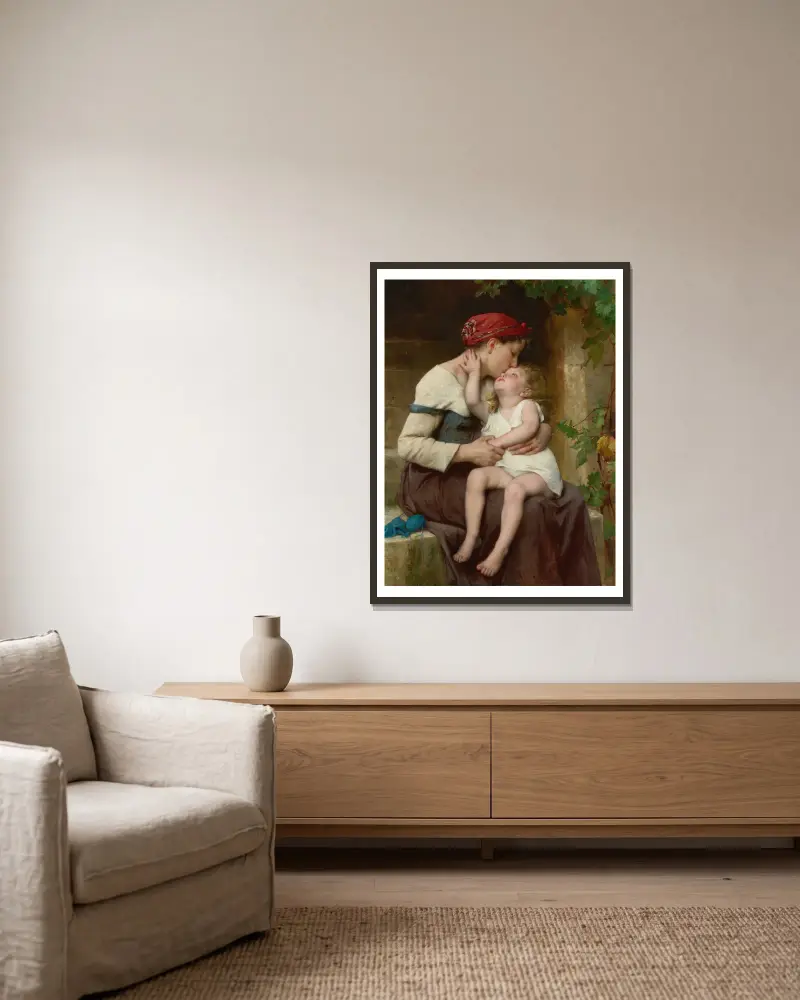Mutter mit Kind von Léon-Jean-Basile Perrault gerahmt an einer Wand