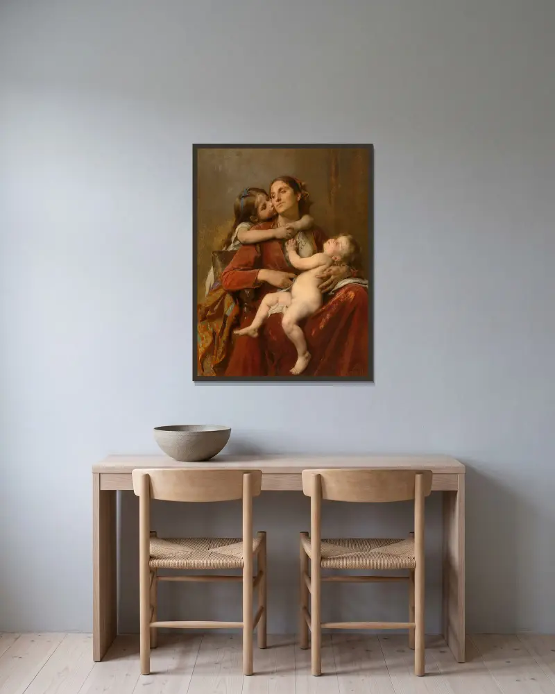 Mother’s Happiness av Léon-Jean-Basile Perrault inramad på en vägg