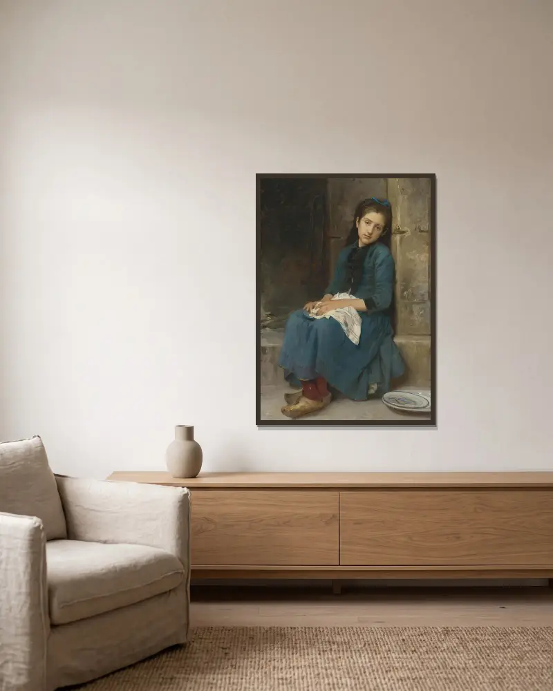 Nachdenkliches Mädchen (Unschuld) von Léon-Jean-Basile Perrault gerahmt an einer Wand