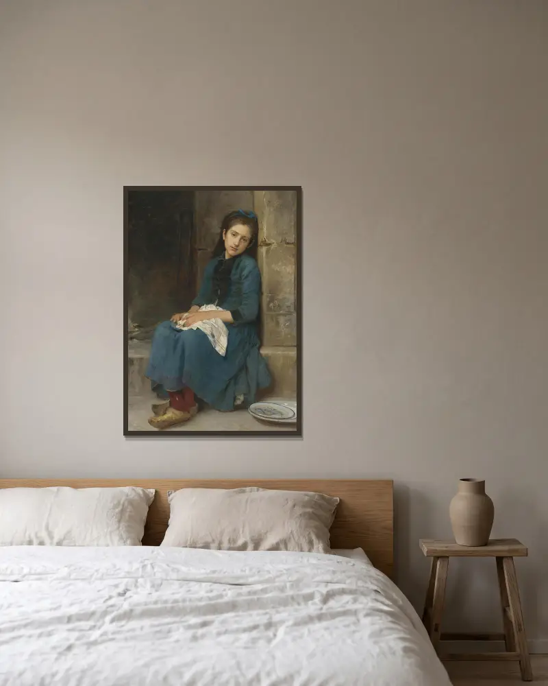 Nachdenkliches Mädchen (Unschuld) von Léon-Jean-Basile Perrault gerahmt an einer Wand