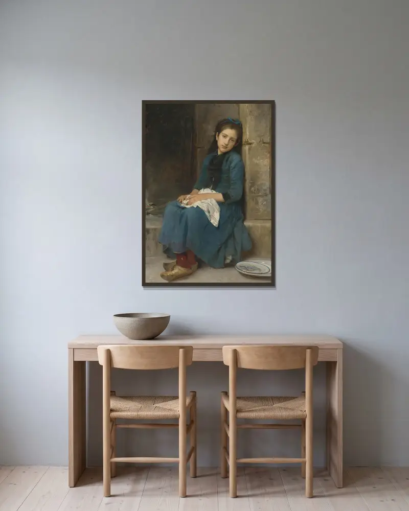 Nachdenkliches Mädchen (Unschuld) von Léon-Jean-Basile Perrault gerahmt an einer Wand
