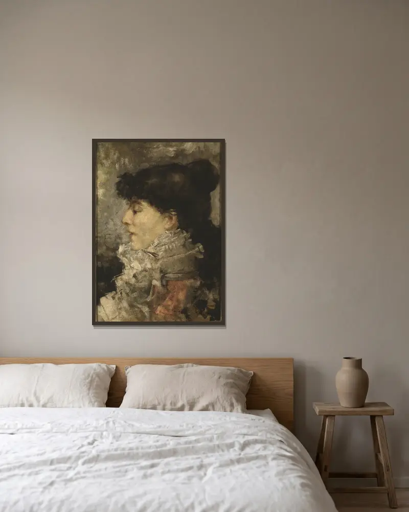 Portrait of Sarah Bernhardt av Jules Bastien-Lepage inramad på en vägg