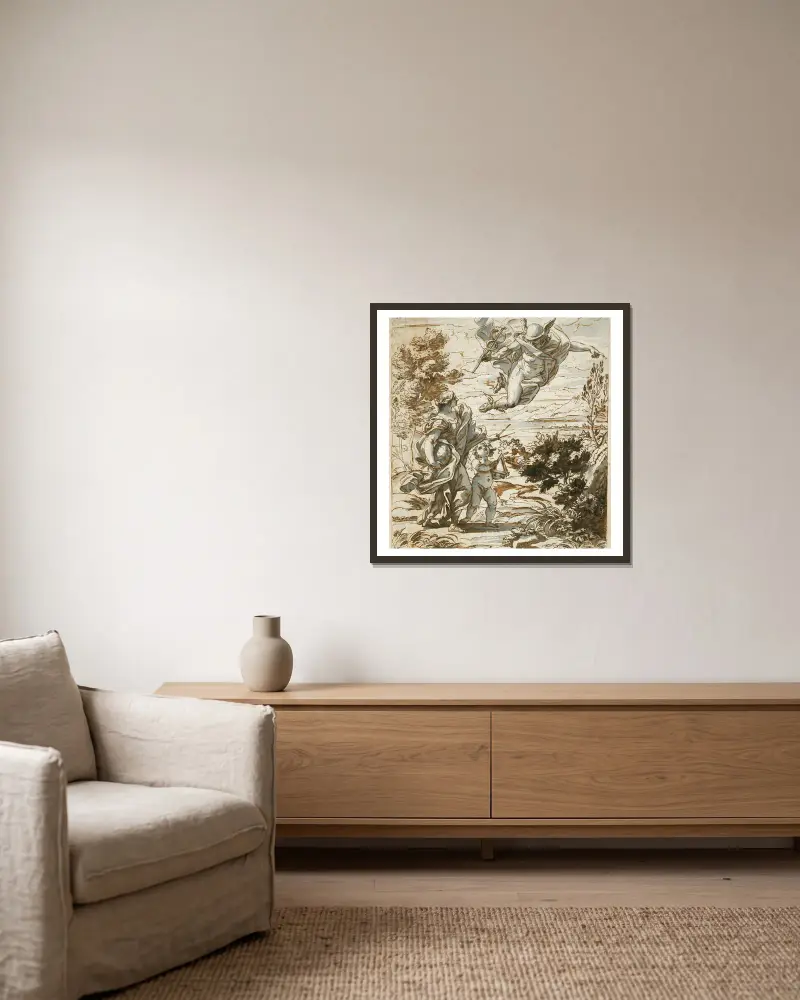 Mercury Leading Geography av Giovanni Battista Gaulli inramad på en vägg