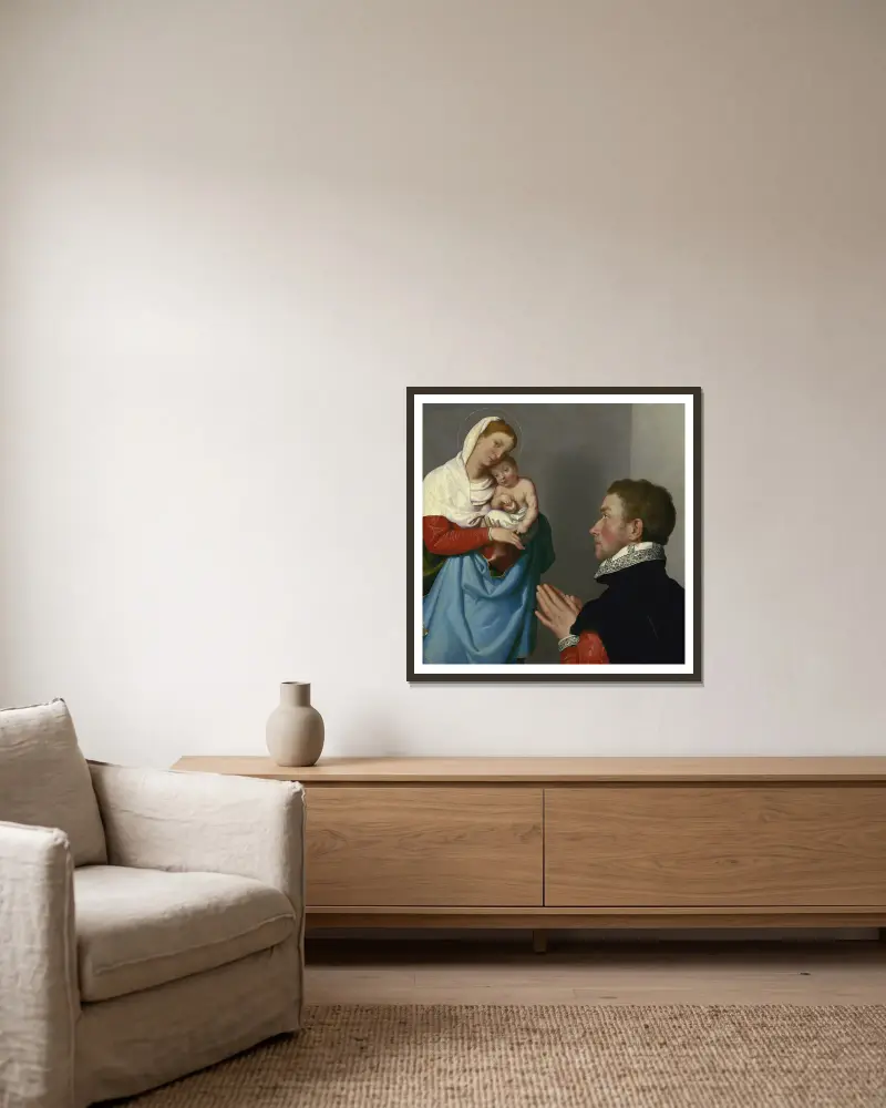 A Gentleman in Adoration before the Madonna av Giovanni Battista Moroni inramad på en vägg