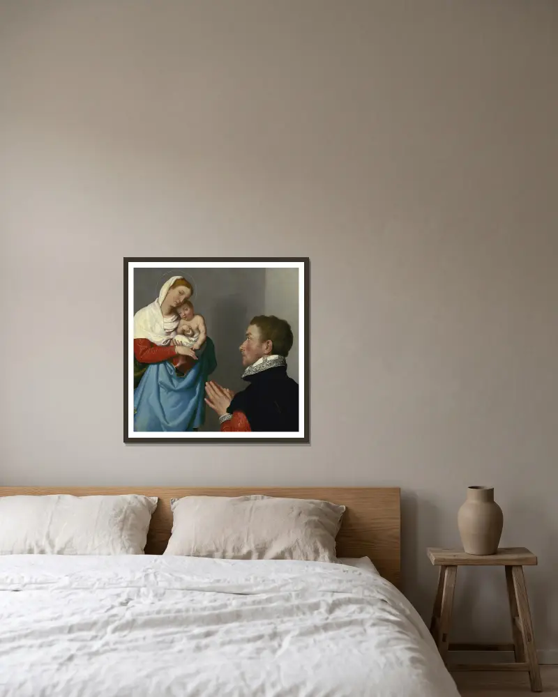A Gentleman in Adoration before the Madonna av Giovanni Battista Moroni inramad på en vägg