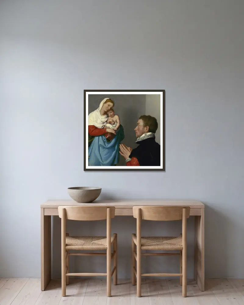 A Gentleman in Adoration before the Madonna av Giovanni Battista Moroni inramad på en vägg