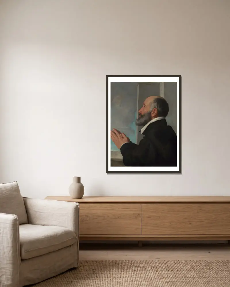 Portrait of a Donor av Giovanni Battista Moroni inramad på en vägg