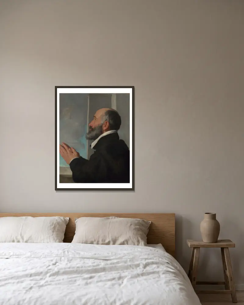 Portrait of a Donor av Giovanni Battista Moroni inramad på en vägg