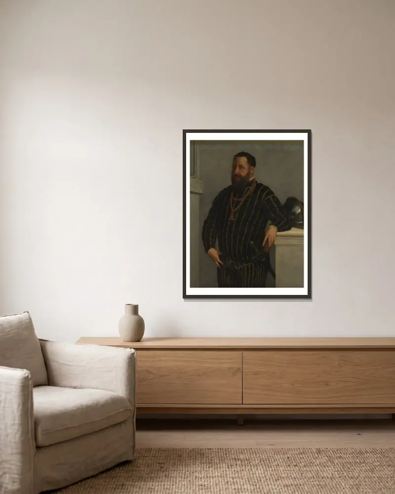 Portrait of a Man – nr 2 av Giovanni Battista Moroni inramad på en vägg