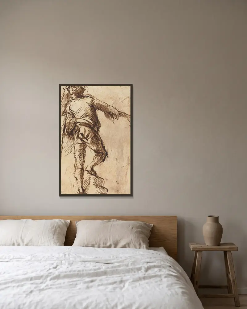 Ung man med stav av Giovanni Battista Piranesi inramad på en vägg