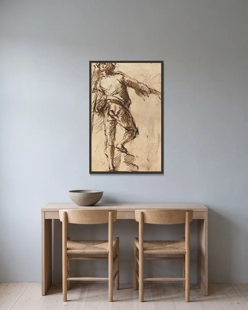 Ung man med stav av Giovanni Battista Piranesi inramad på en vägg