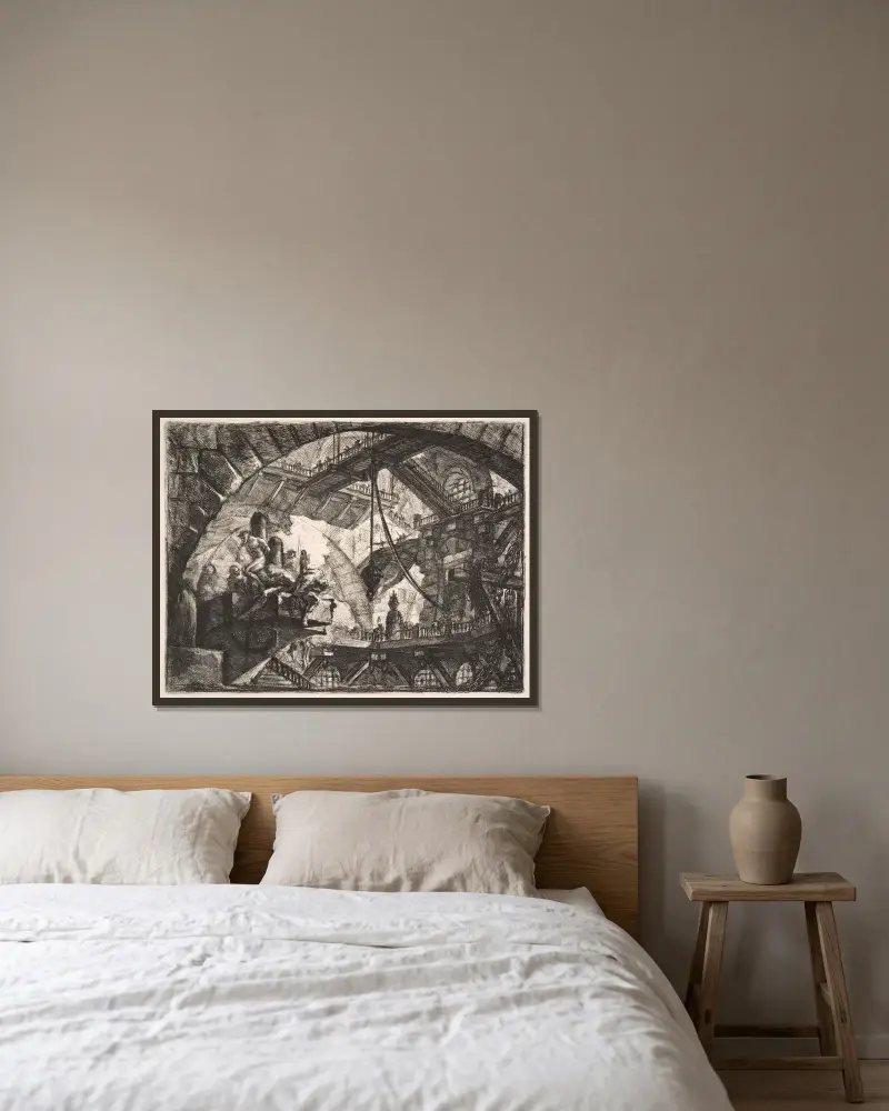 Fängslade på en utskjutande plattform av Giovanni Battista Piranesi inramad på en vägg
