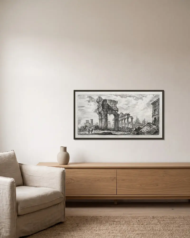 Tempio di Giove Tonante av Giovanni Battista Piranesi inramad på en vägg