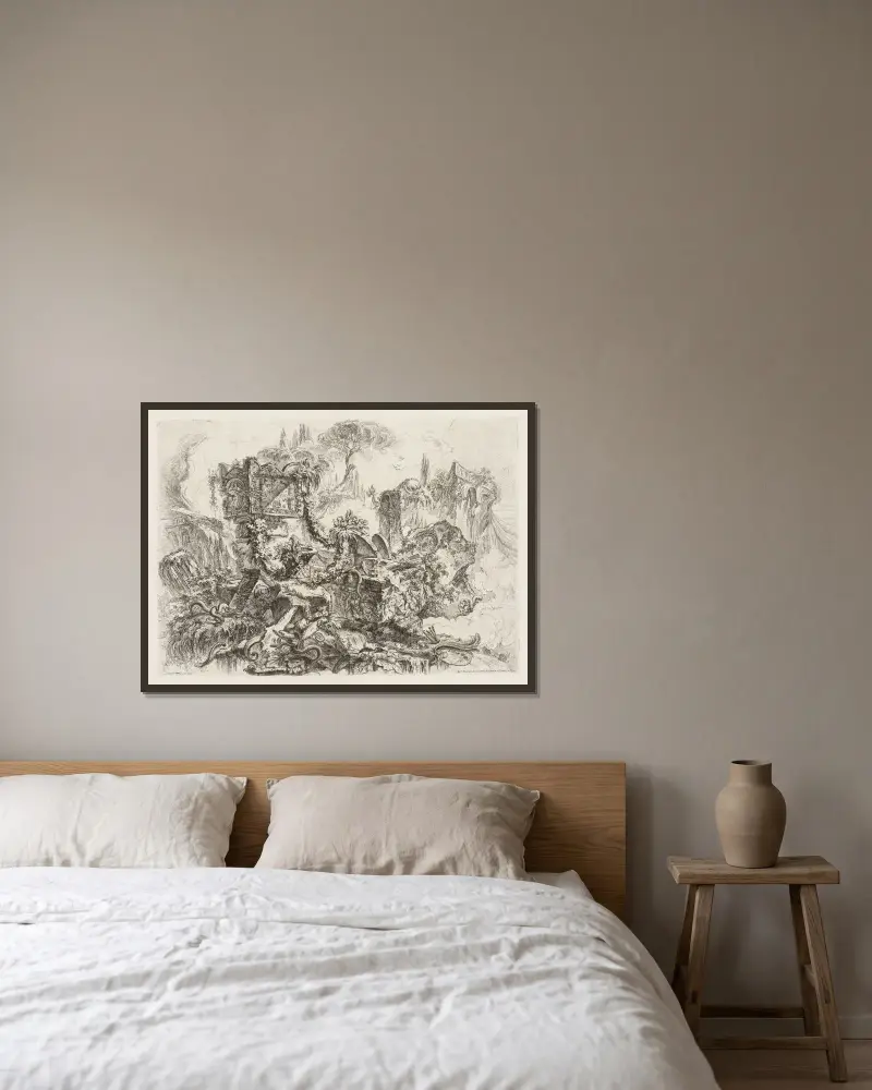Neros grav av Giovanni Battista Piranesi inramad på en vägg