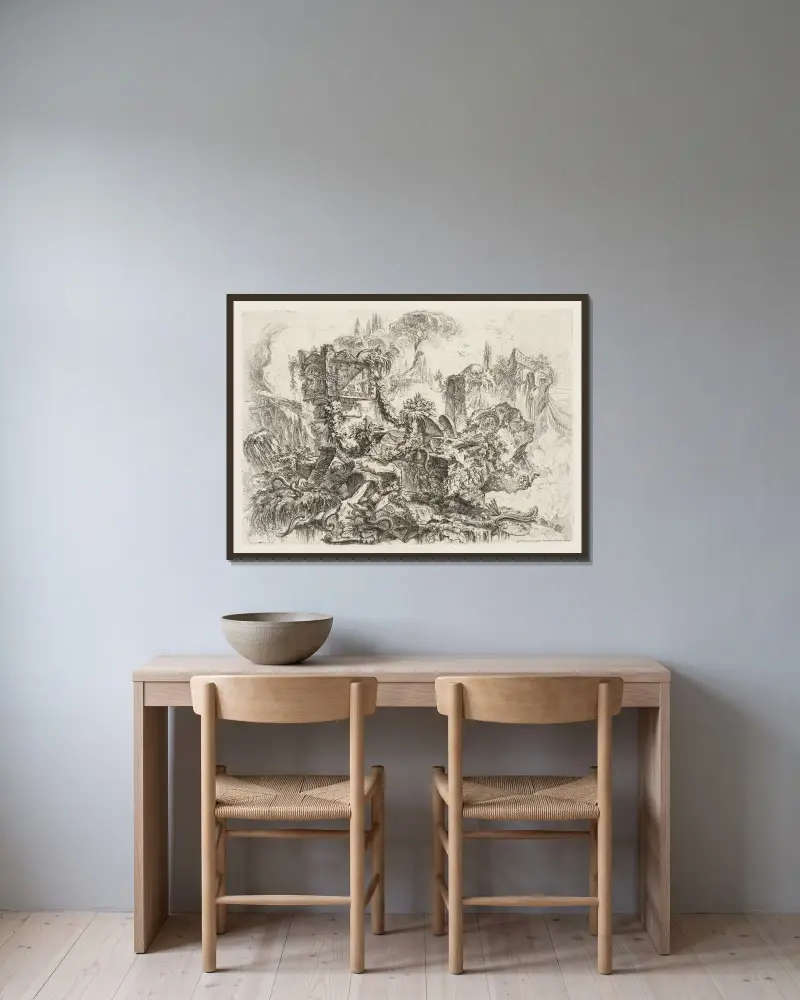 Neros grav av Giovanni Battista Piranesi inramad på en vägg