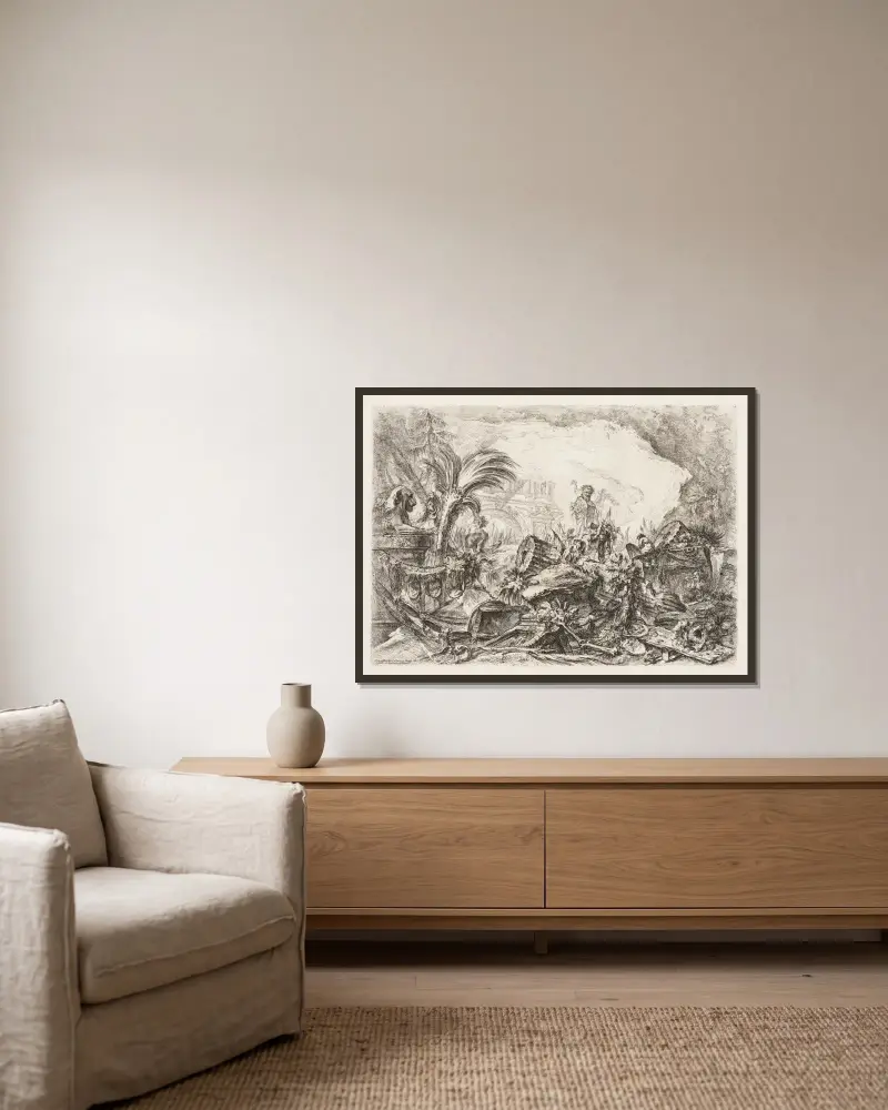 Triumfbågen av Giovanni Battista Piranesi inramad på en vägg