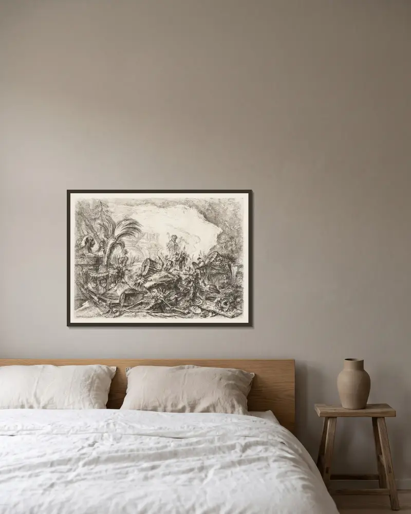 Triumfbågen av Giovanni Battista Piranesi inramad på en vägg