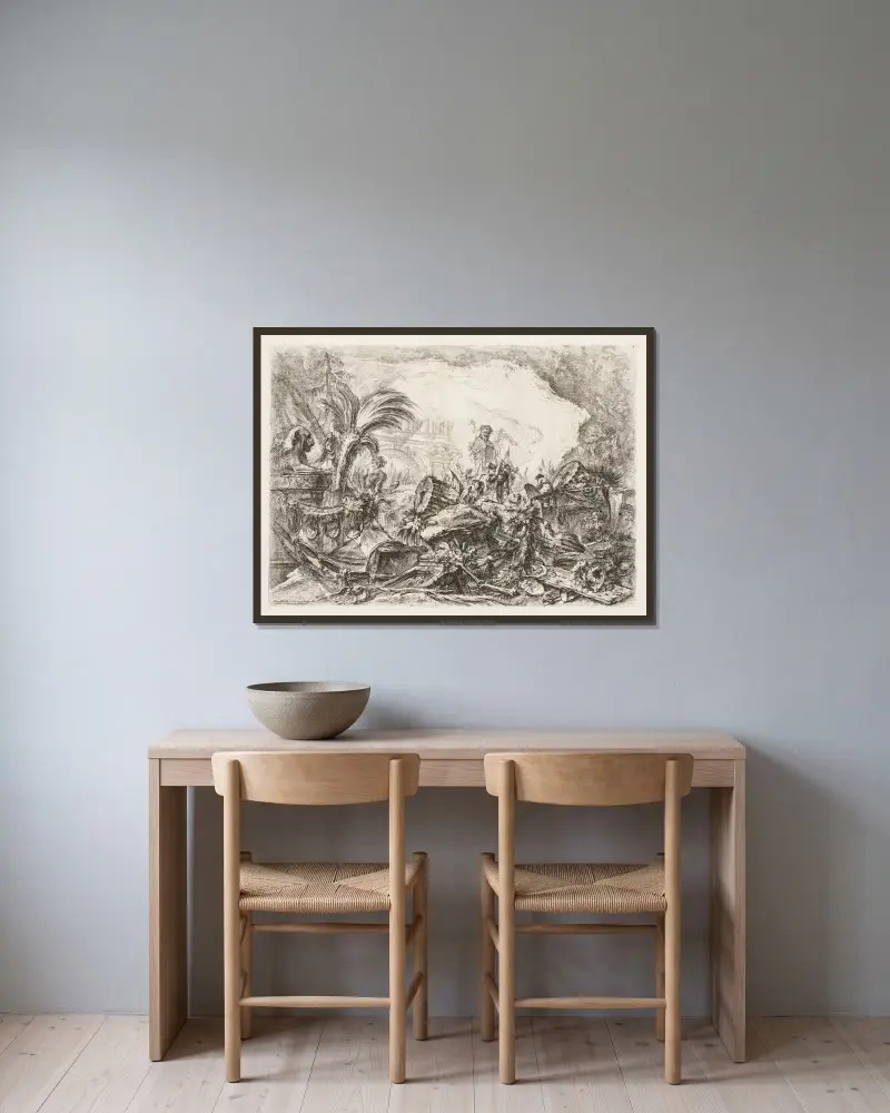 Triumfbågen av Giovanni Battista Piranesi inramad på en vägg