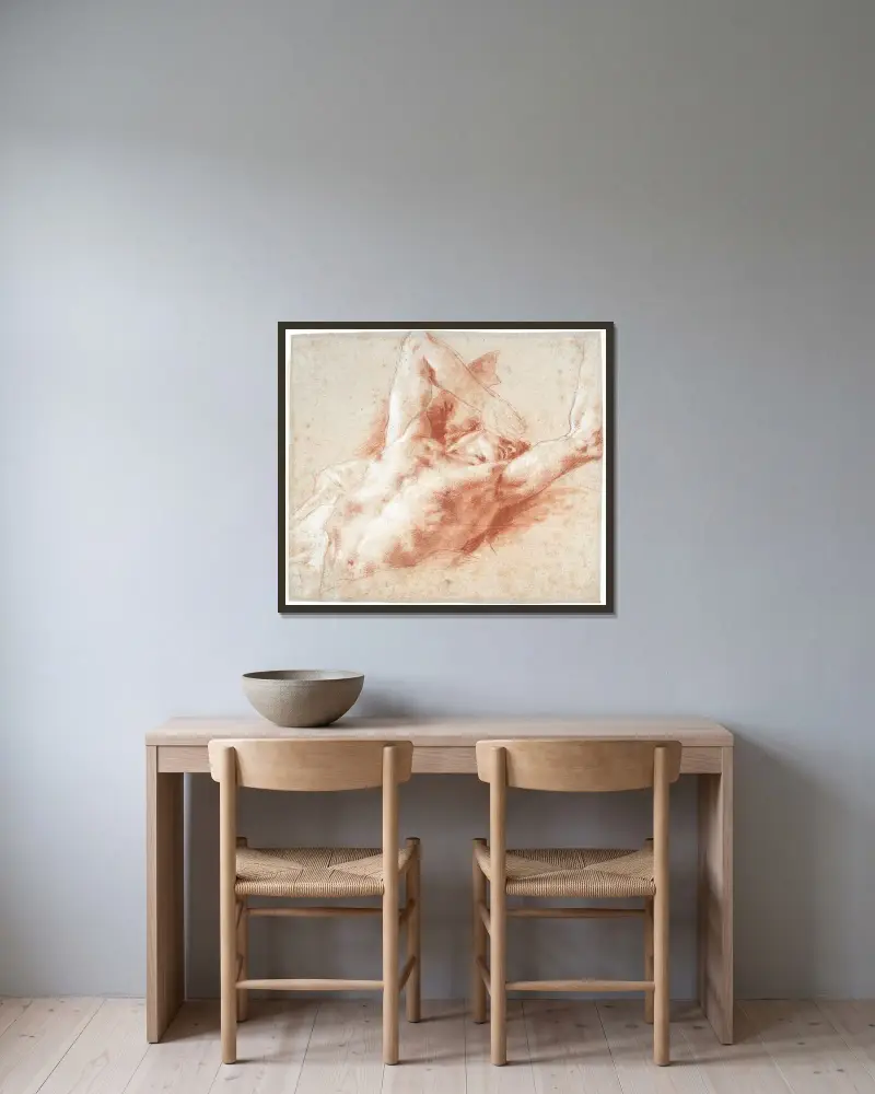 En fallen ängel av Giovanni Battista Tiepolo inramad på en vägg