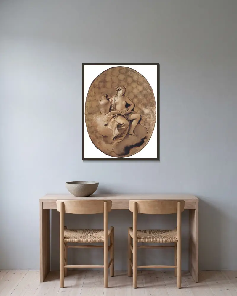 Kvinnlig allegorisk figur av Giovanni Battista Tiepolo inramad på en vägg