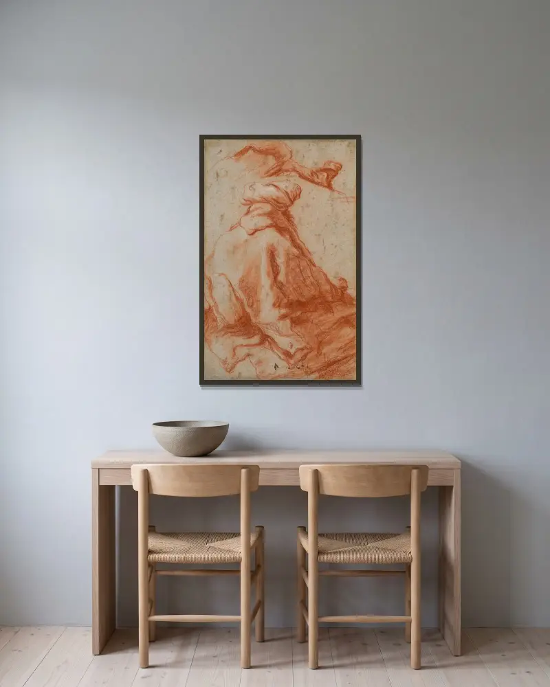 Man i turban, sedd bakifrån av Giovanni Battista Tiepolo inramad på en vägg