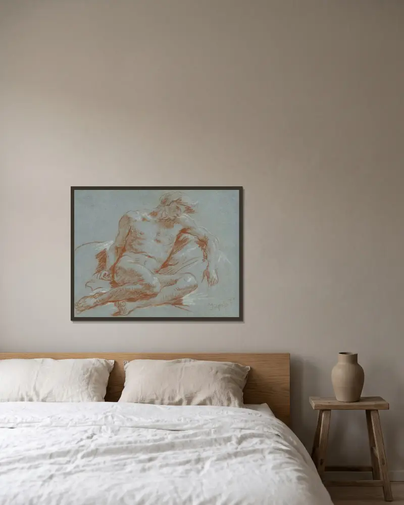 Sittande manlig nakenstudie av Giovanni Battista Tiepolo inramad på en vägg