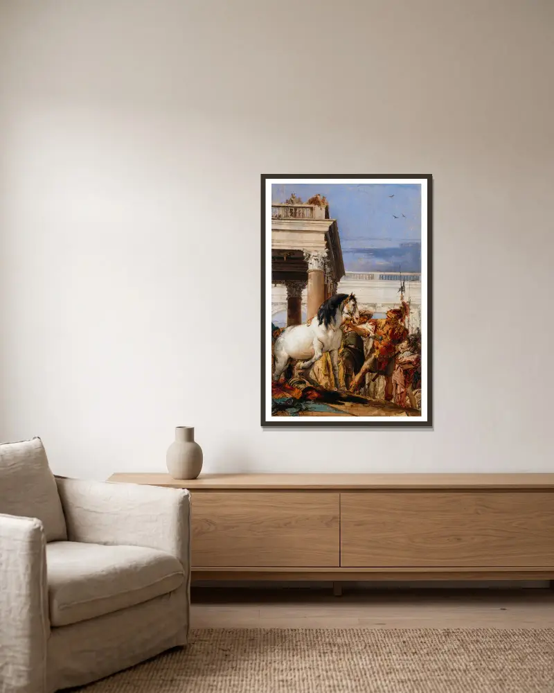 Alexander and Bucephalus av Giovanni Battista Tiepolo inramad på en vägg
