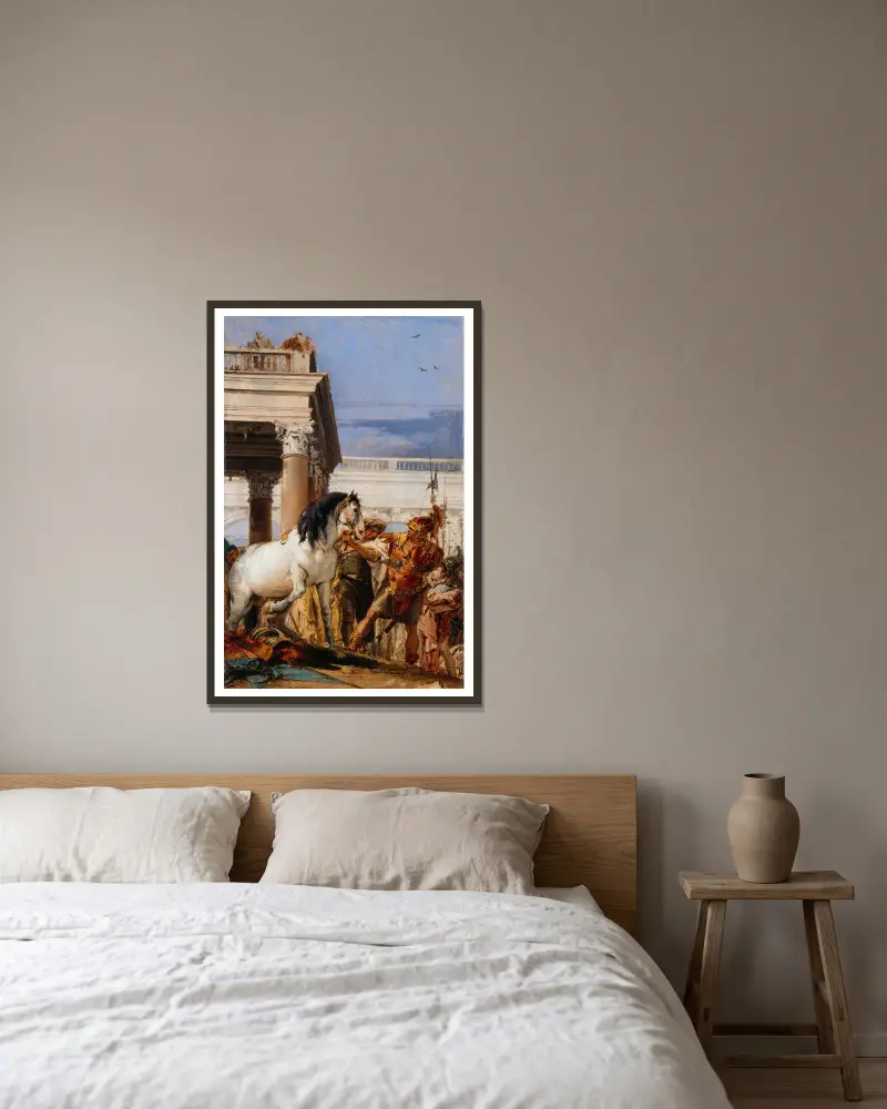 Alexander and Bucephalus av Giovanni Battista Tiepolo inramad på en vägg