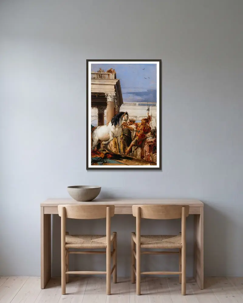 Alexander and Bucephalus av Giovanni Battista Tiepolo inramad på en vägg