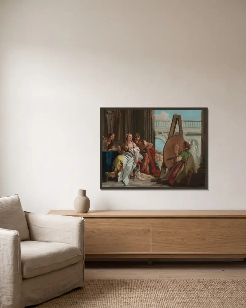 Alexander the Great and Campaspe in the Studio of Apelles av Giovanni Battista Tiepolo inramad på en vägg