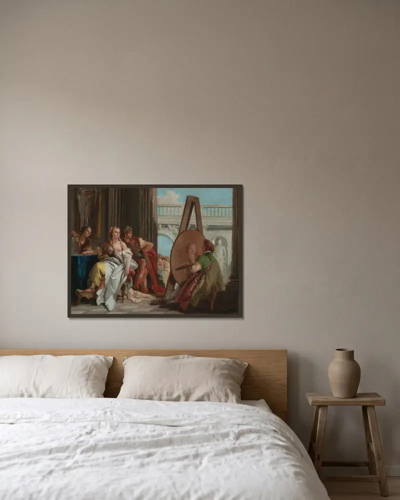 Alexander the Great and Campaspe in the Studio of Apelles av Giovanni Battista Tiepolo inramad på en vägg