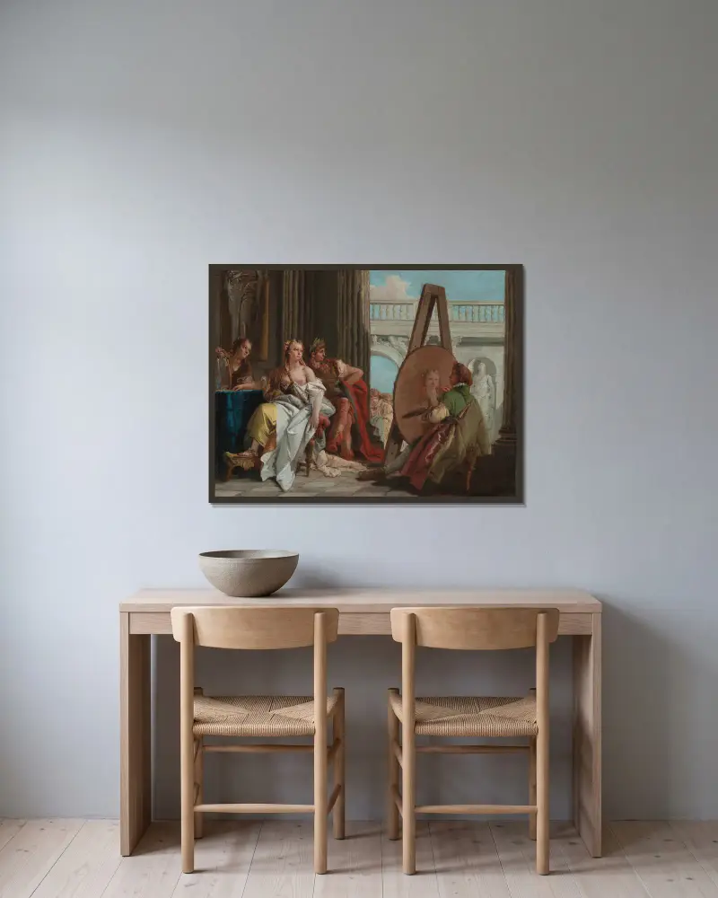 Alexander the Great and Campaspe in the Studio of Apelles av Giovanni Battista Tiepolo inramad på en vägg