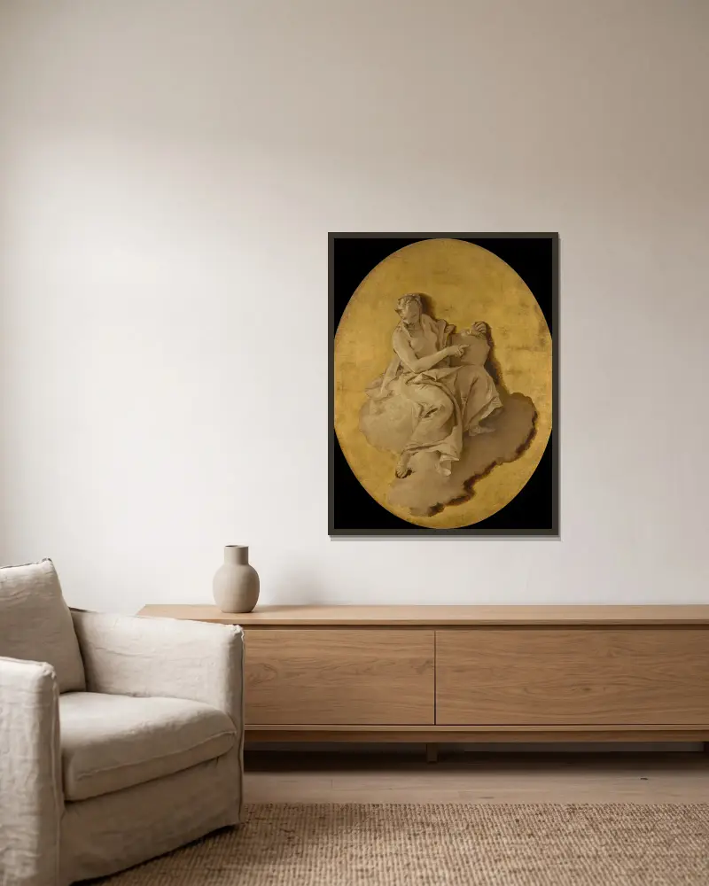 Allegorical Figure of a Woman with a Shield or a Mirror av Giovanni Battista Tiepolo inramad på en vägg