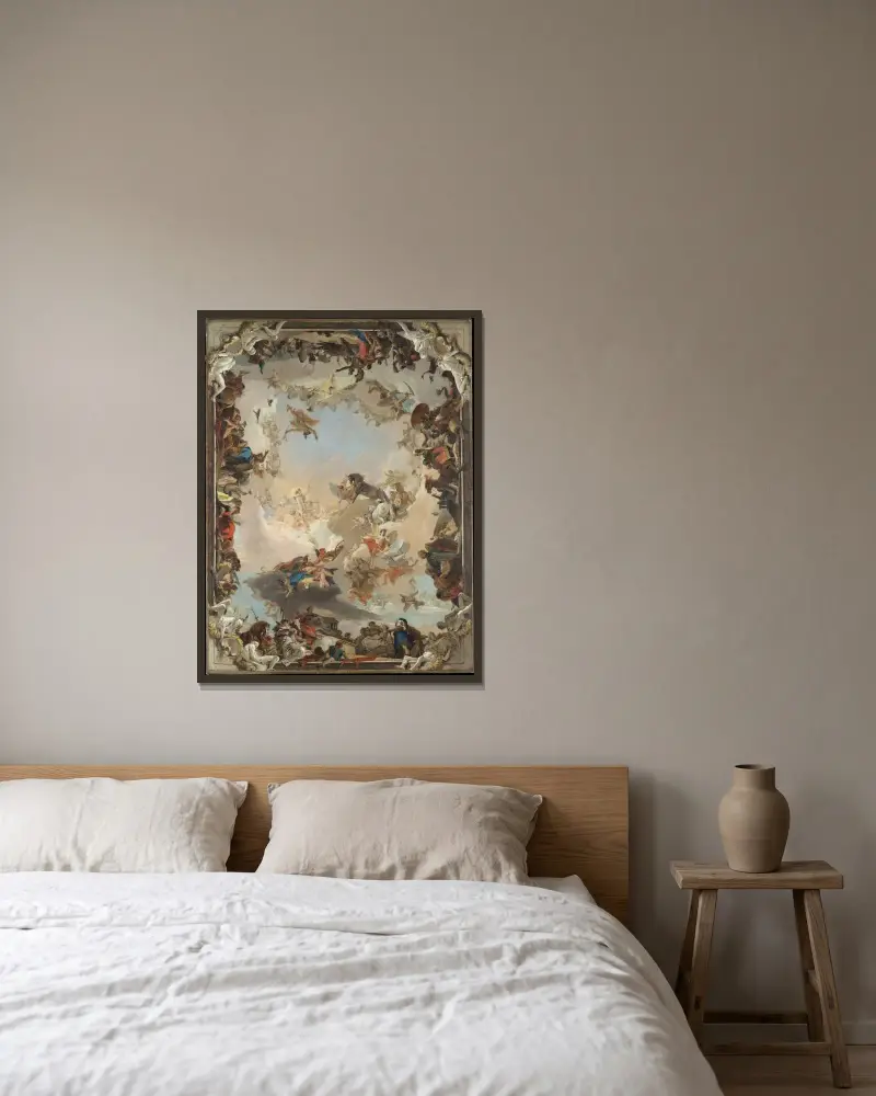 Allegori över planeterna och kontinenterna av Giovanni Battista Tiepolo inramad på en vägg
